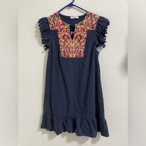 Navy Blue Women’s Dress with Colorful Embroidery